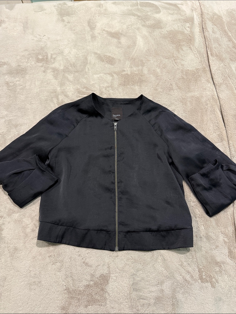 free press Black Satin Bomber Jacket